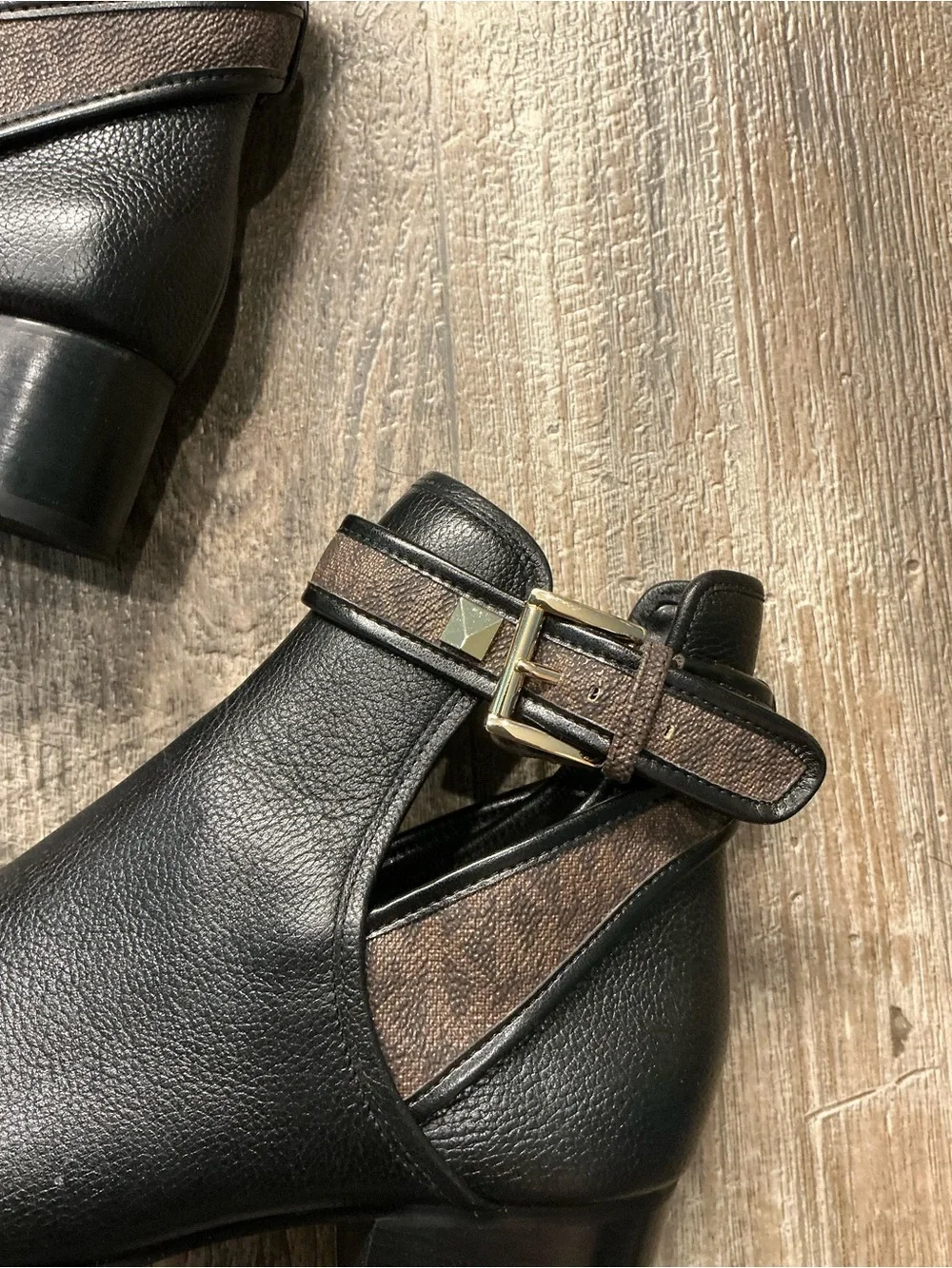 Michael Kors Black Leather Ankle Booties with Logo Strap and Gold Buckle Size 6